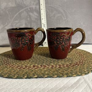 North Pole Trading‎ Co. Northwood Red Pine Coffee Cup Mug Set 2 Rustic